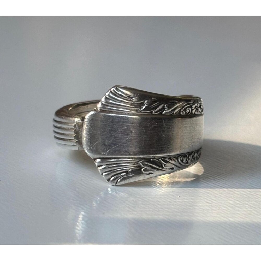 Handmade Antique Silver Plated Spoon Ring: Rogers Bros Filigree pattern